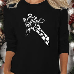 Giraffe Print Lounge Top Long Sleeve Crew Neck Women's Loungewear