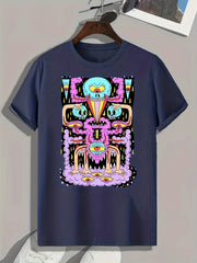 Cartoon Pattern Print Men's Graphic T-shirt, Summer Casual Comfy Tees