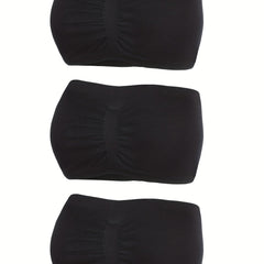 3pcs Strapless Bandeau Bras Soft Solid Stretch Bra Women's Lingerie