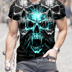 Skull 3d Pattern Print Men's Short Sleeve T shirt Graphic Tee