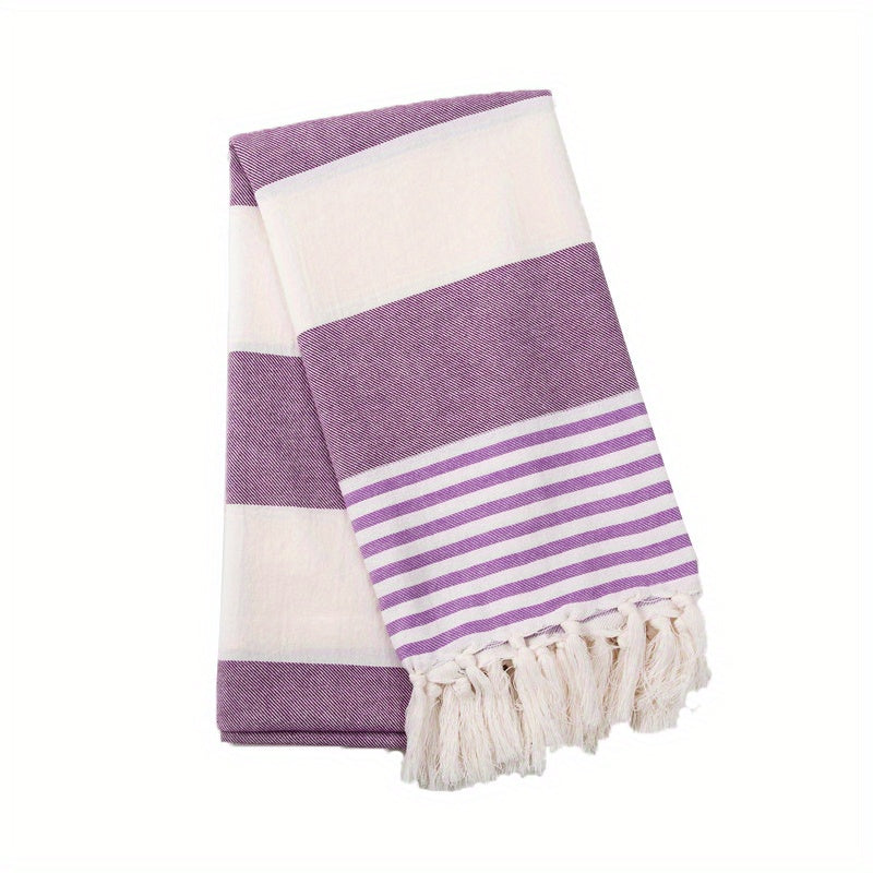 Striped Beach Towel With Tassels 99 06x180 Ultra Soft Handwoven Cotton