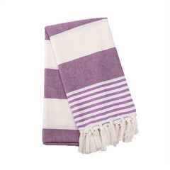 Striped Beach Towel With Tassels 99 06x180 Ultra Soft Handwoven Cotton