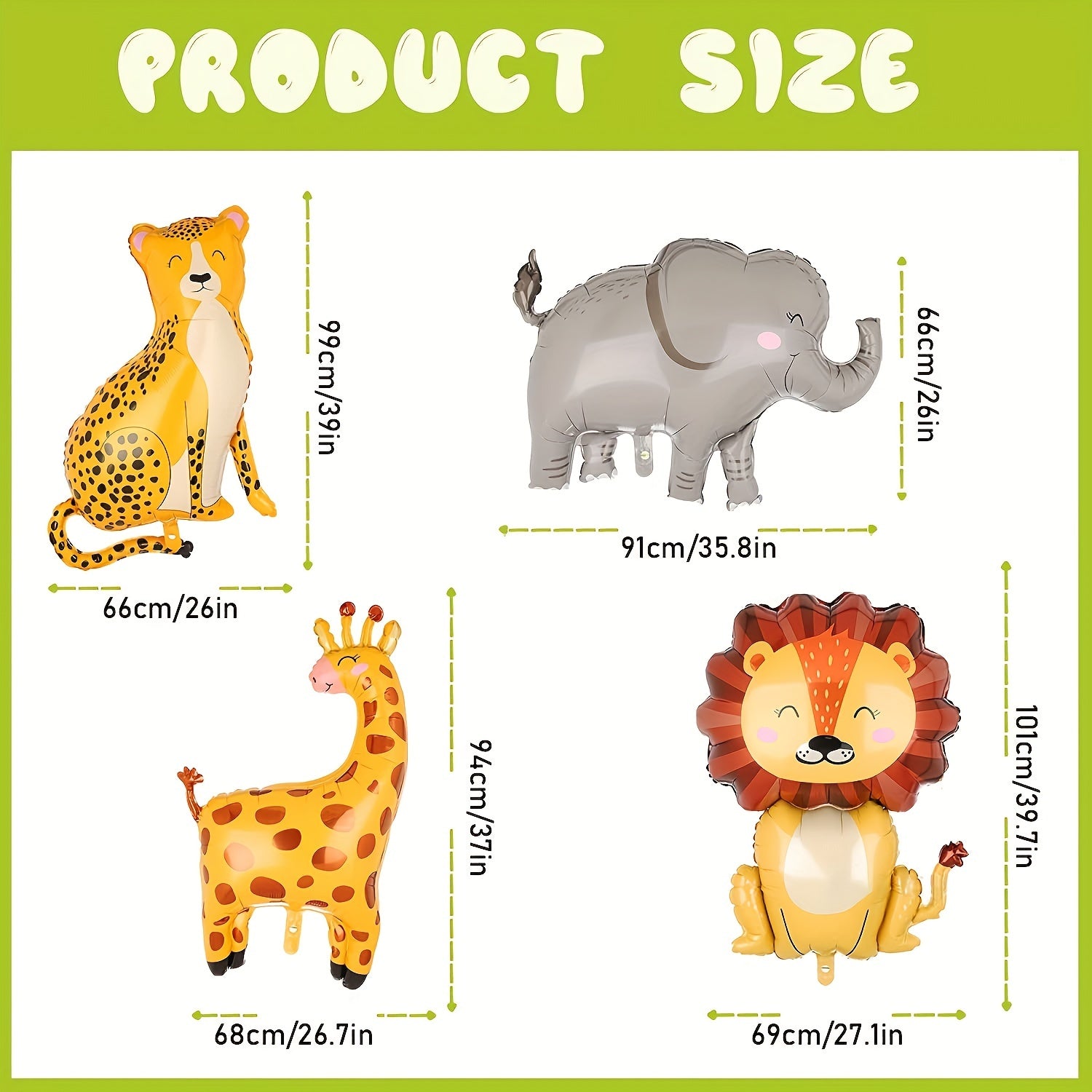 4pcs Jungle Safari Animals Balloons Giant Lion Leopard Elephant Giraffe Foil Hel