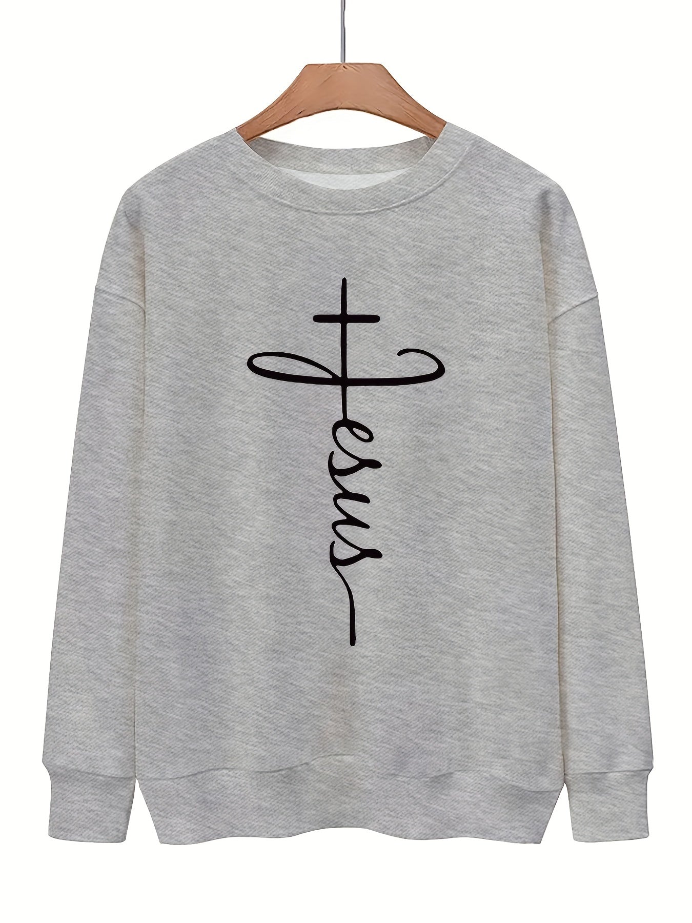 Letter & Cross Print Pullover Sweatshirt for Women