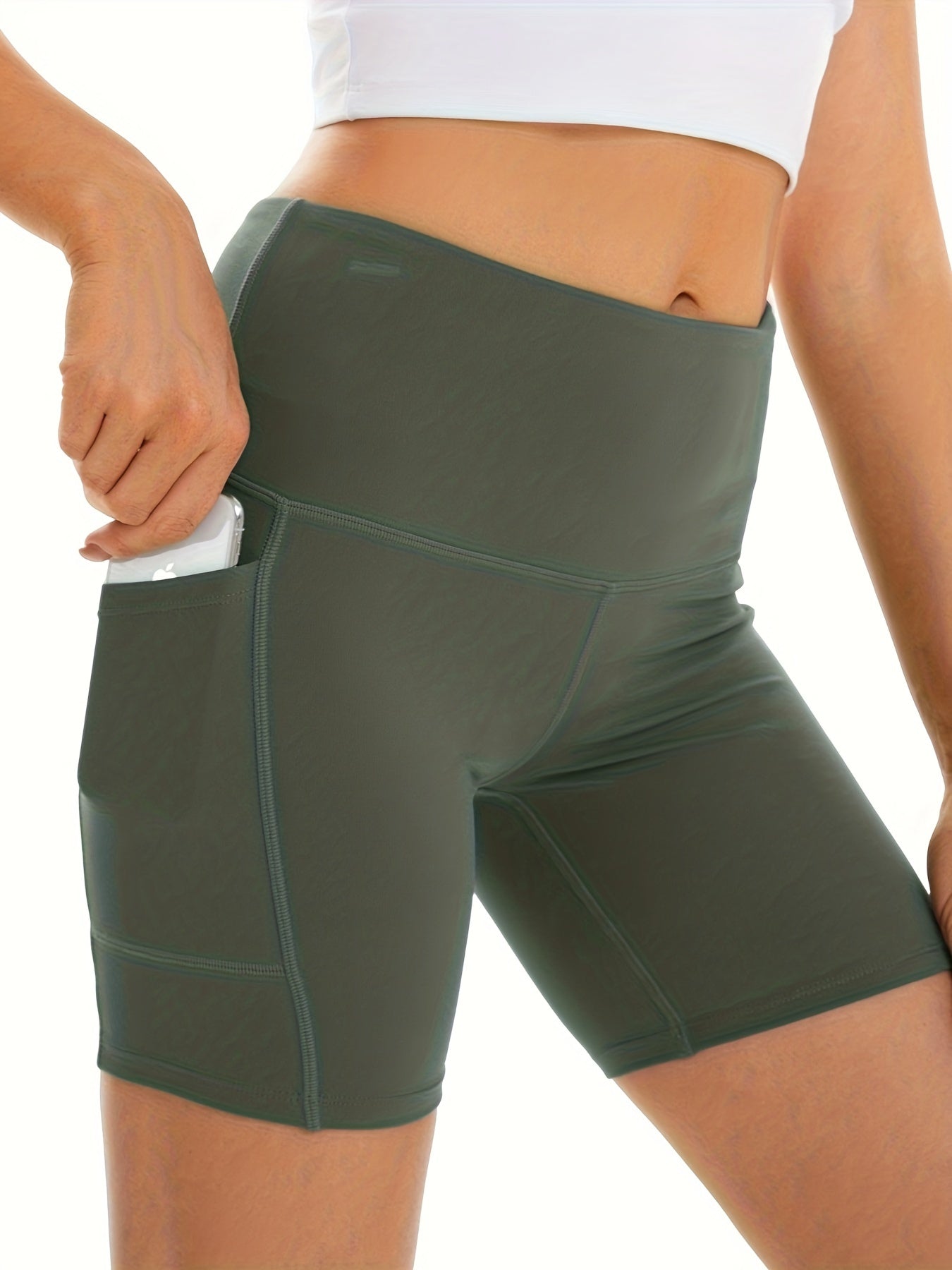Women's Yoga Shorts High Waist with Side Pockets Tummy Control Workout Shorts