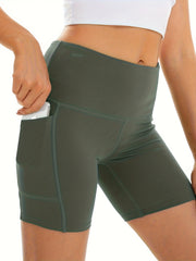 Women's Yoga Shorts High Waist with Side Pockets Tummy Control Workout Shorts