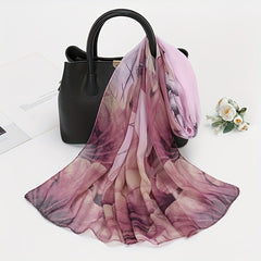 Lotus Pattern Chiffon Scarf Lightweight Soft Shawl Sunscreen Beach Yarn Towel