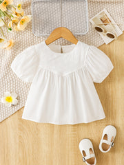 Girls Casual Puff Sleeve Flower Blouse Short Sleeve Top