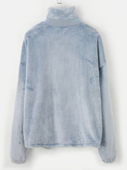 Warm Teddy Jacket Pockets High Neck Casual Outerwear For Winter & Fall