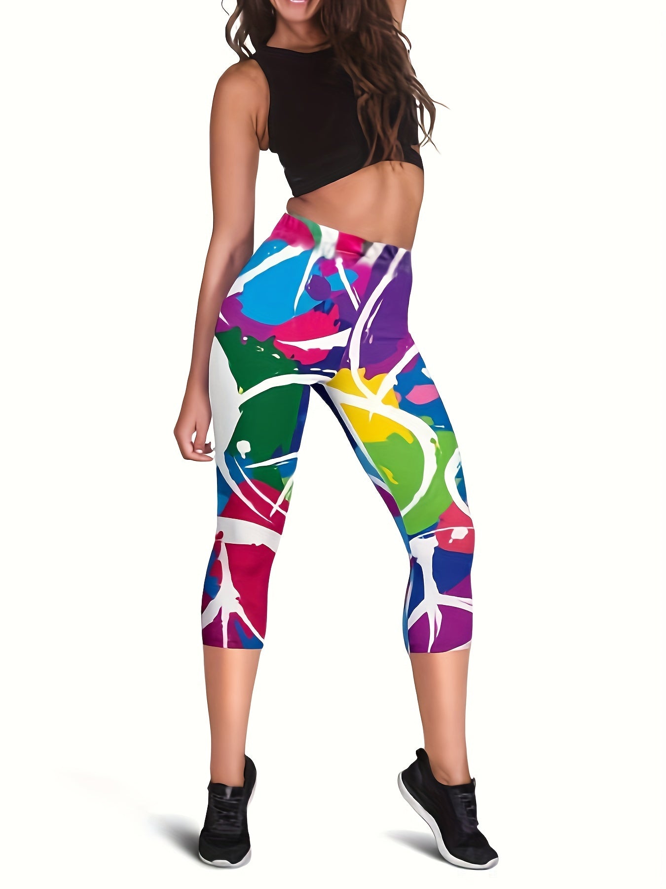 Abstract Print Skinny Capris Leggings Women's Clothing
