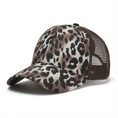 Leopard Tiger Ponytail Baseball Cap Vintage Print Mesh Trucker Hat