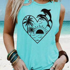 Dolphin Print Tank Top Sleeveless Summer Top