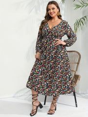 Ditsy Print Long Sleeve Surplice Neck Maxi Dress