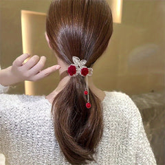 Vintage Hair Clip Cherry Rose Tassel Hair Accessory
