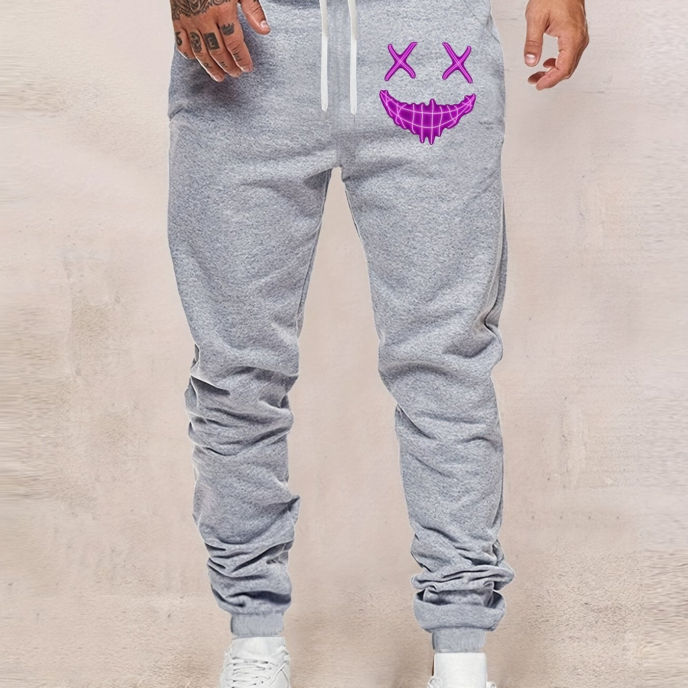 Evil Smile Print Men s Drawstring Sweatpants with Pockets
