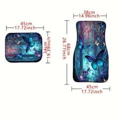 4pcs Fantasy Forest & Butterfly Car Floor Mats Non-slip Water Absorbent Mats
