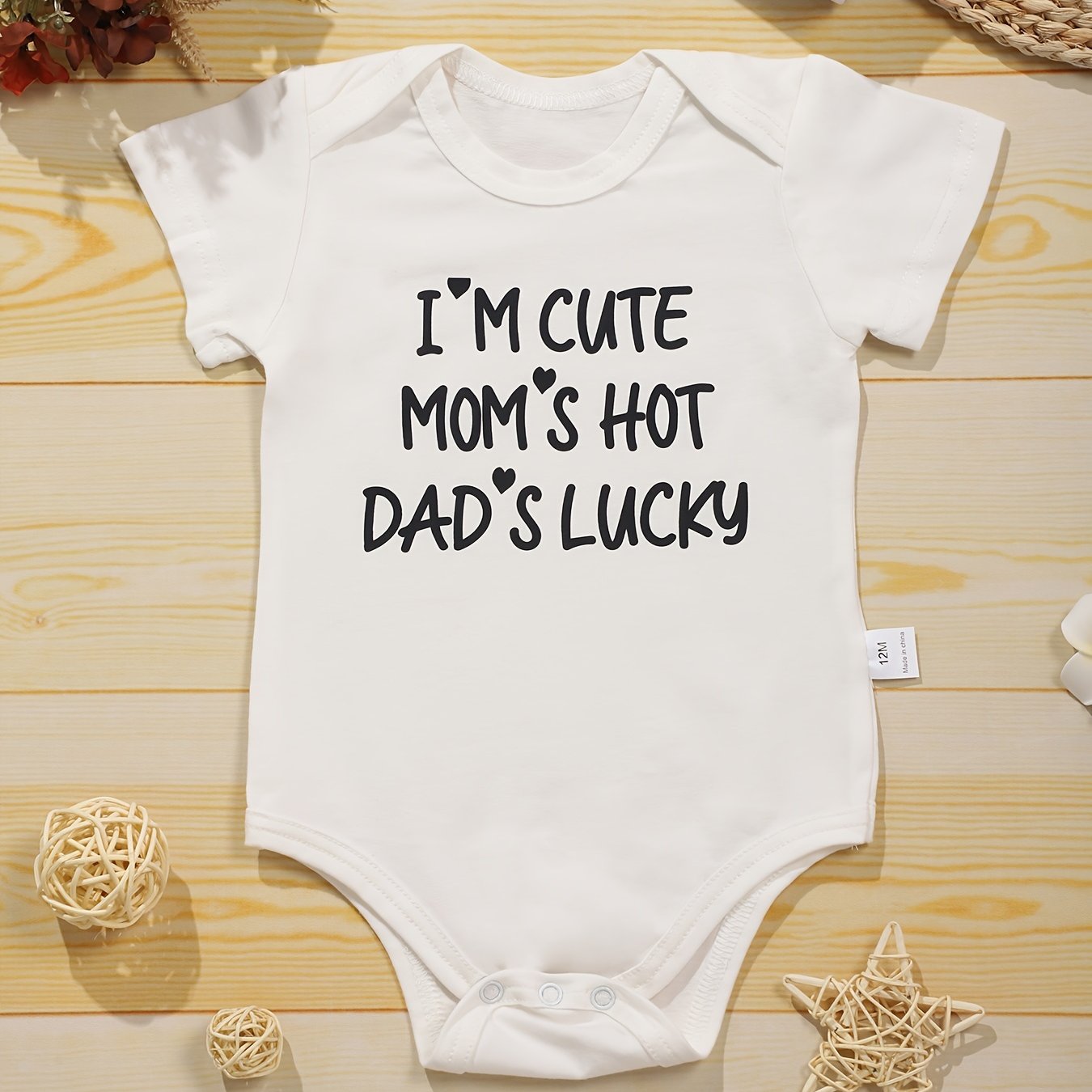 Baby Girls I m Print Romper Short Sleeve Cotton Bodysuit for Summer