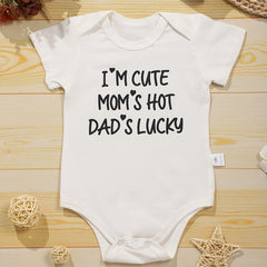 Baby Girls I m Print Romper Short Sleeve Cotton Bodysuit for Summer