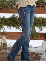 Women's Plus Embroidered Button Fly High Rise Jeans