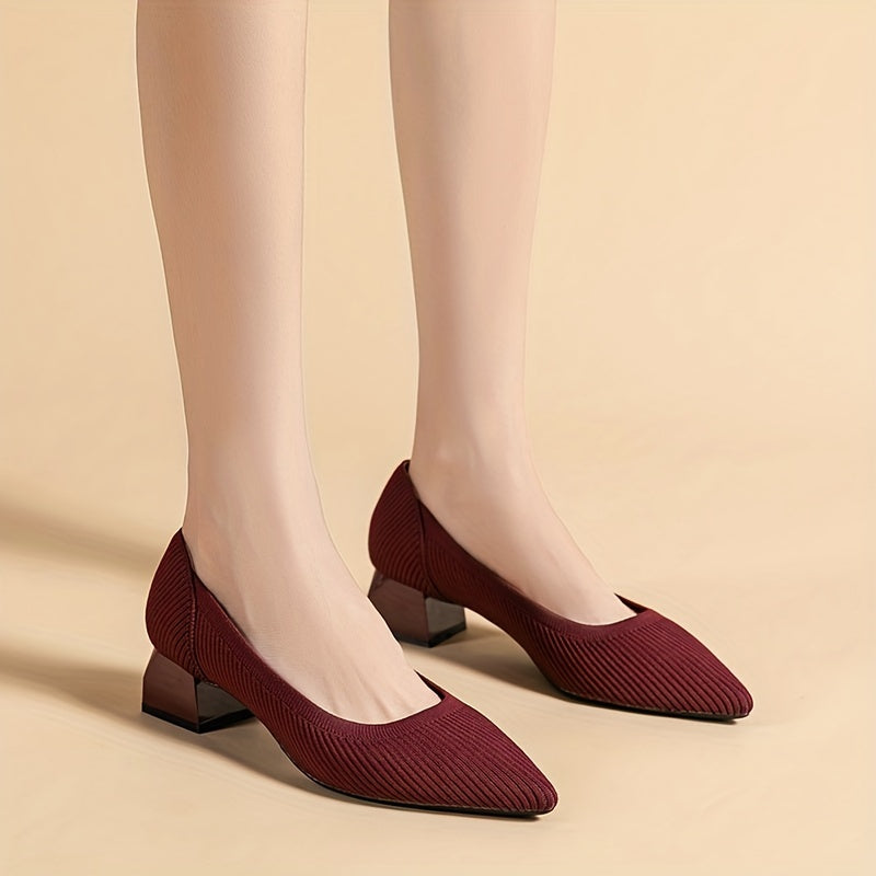 Women's Pointed Toe Chunky Heeled Slip-On Shoes