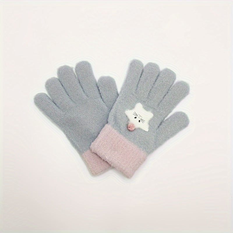Kids Macaron Cartoon Knitted Gloves for 4-12 Years Coldproof Warm Autumn Winter
