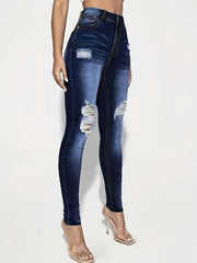 Slim Fit Ripped Jeans Button Closure
