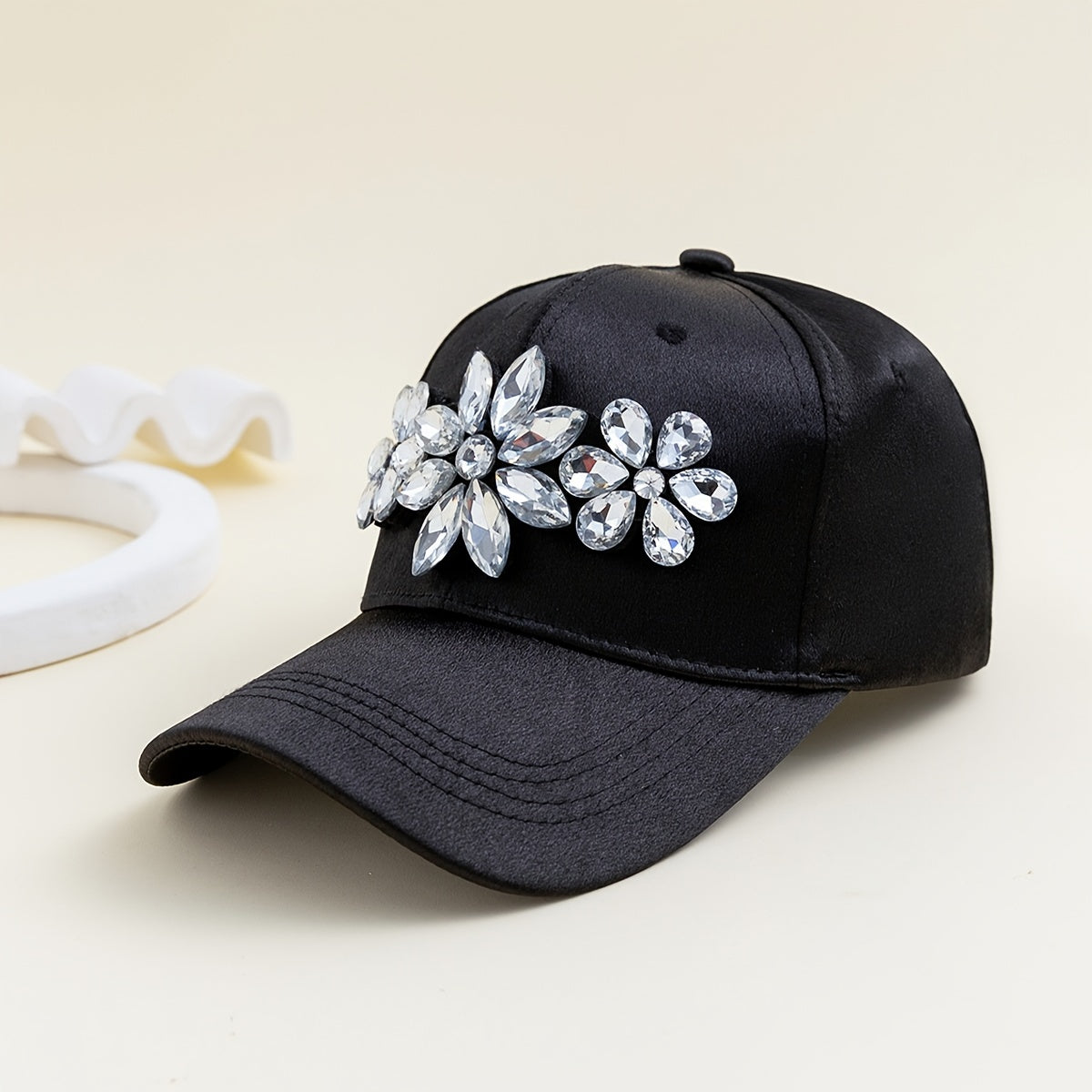 Rhinestone Flower Baseball Cap Casual Sun Hat Adjustable Women Sports Hats