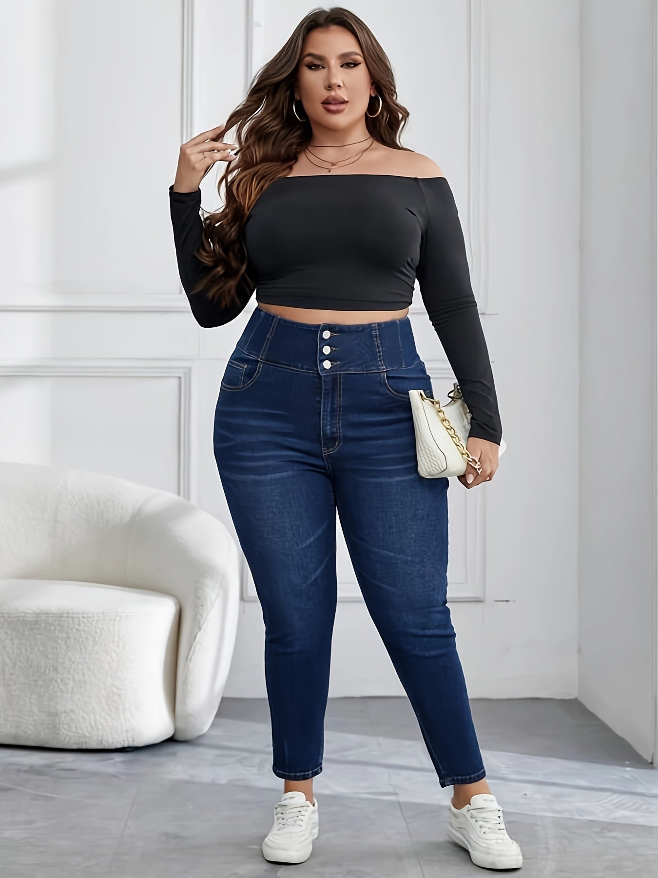 Women's Plus High Rise Skinny Jeans Button Fly