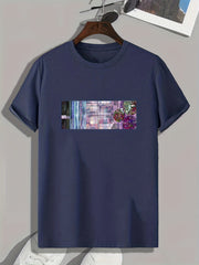 Geometric Print Men's Stretch Tee for Outdoor Summer
