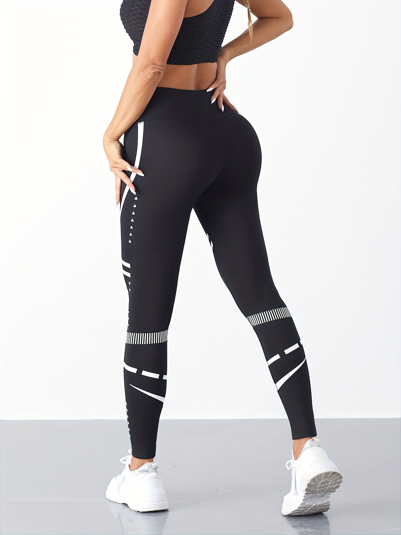 Stripes High Waist Yoga Pants Tummy Control Hip Lifting Leggings