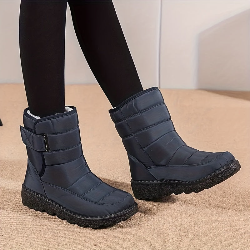 Women's Solid Platform Snow Boots Casual Plush Lined Hook & Loop Boots