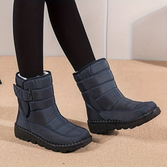 Women's Solid Platform Snow Boots Casual Plush Lined Hook & Loop Boots