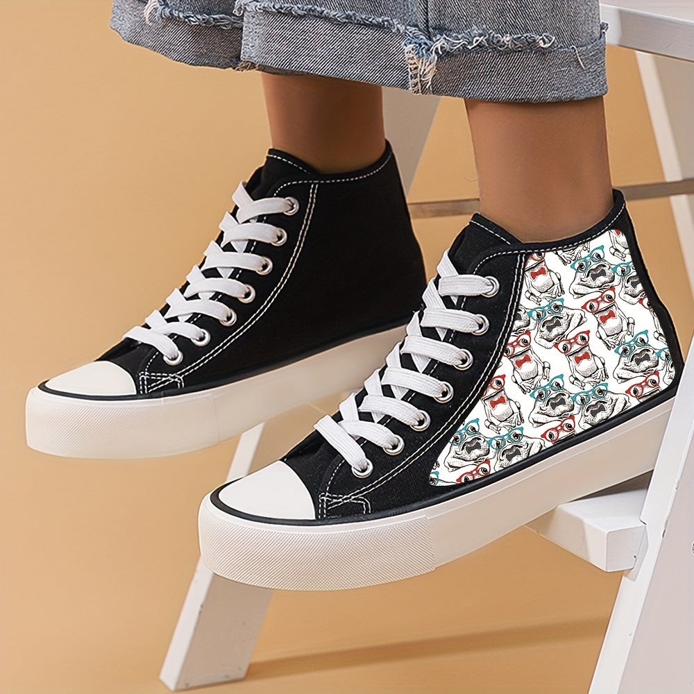 Stylish Frog Pattern High Top Sneakers for Women