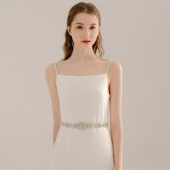 Rhinestone Bridal Belt Wedding Dress Waist Chain Sash Faux Pearl Beaded Belt