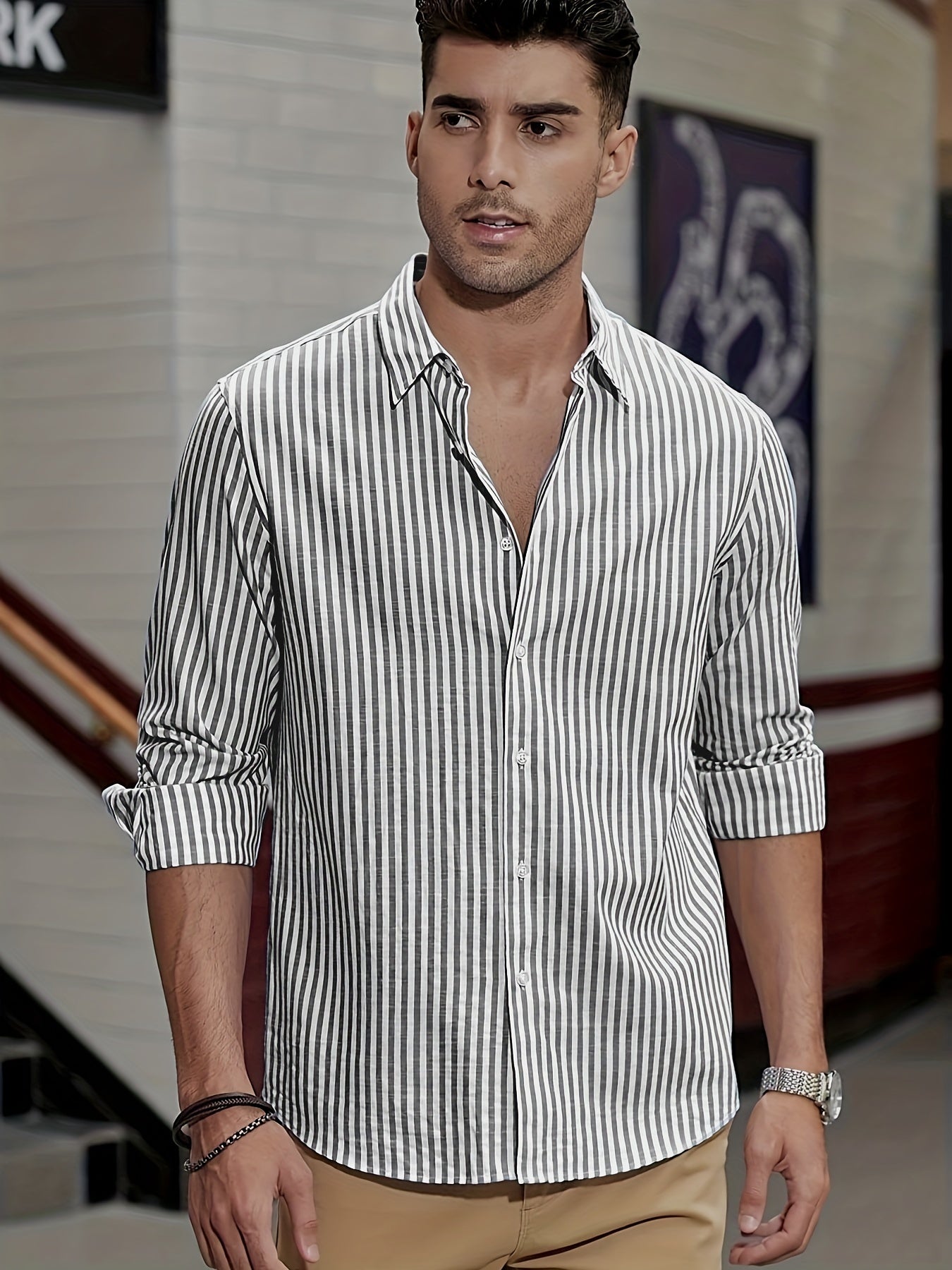 Men's Striped Shirt Long Sleeves Regular Fit