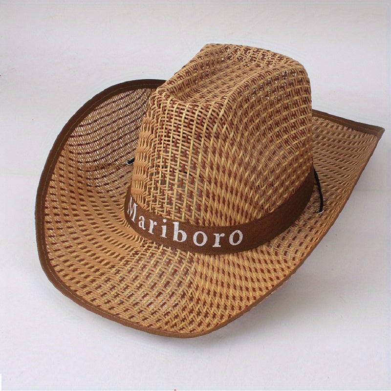 Unisex Western Cowboy Straw Hat Boho Summer Beach Hat