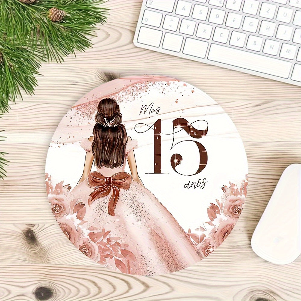 Girl Mouse Pad Round Non-slip Rubber Mouse Mat for Office Computers Laptops