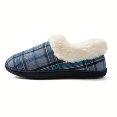 Women's Plaid Fluffy Slippers Warm Cozy Slip On Fuzzy Shoes