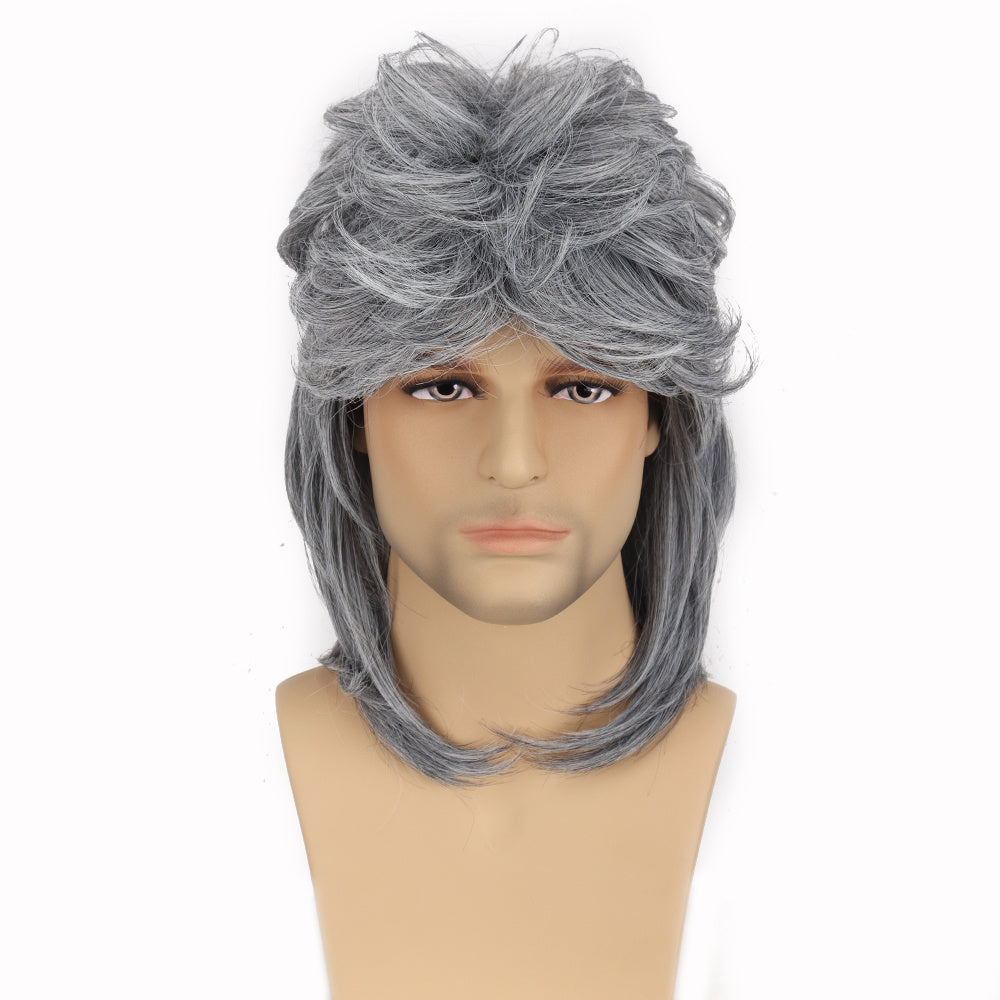 Men's Grey Curved Cropped Wig
