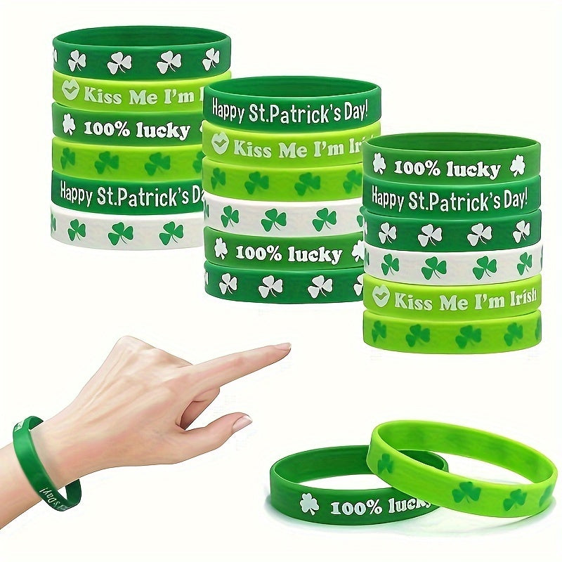 6pc Green Silicone Bracelet Linen Flag Irish Gift Shamrock Bracelet