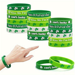 6pc Green Silicone Bracelet Linen Flag Irish Gift Shamrock Bracelet
