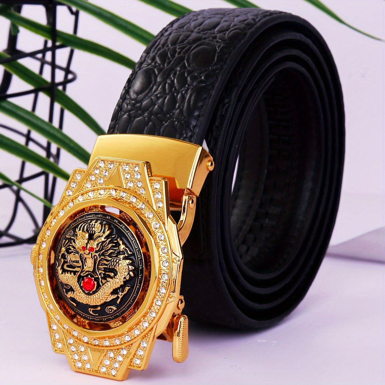 Men's PU Leather Belt For Suit Pants Trousers Jeans Automatic Buckle
