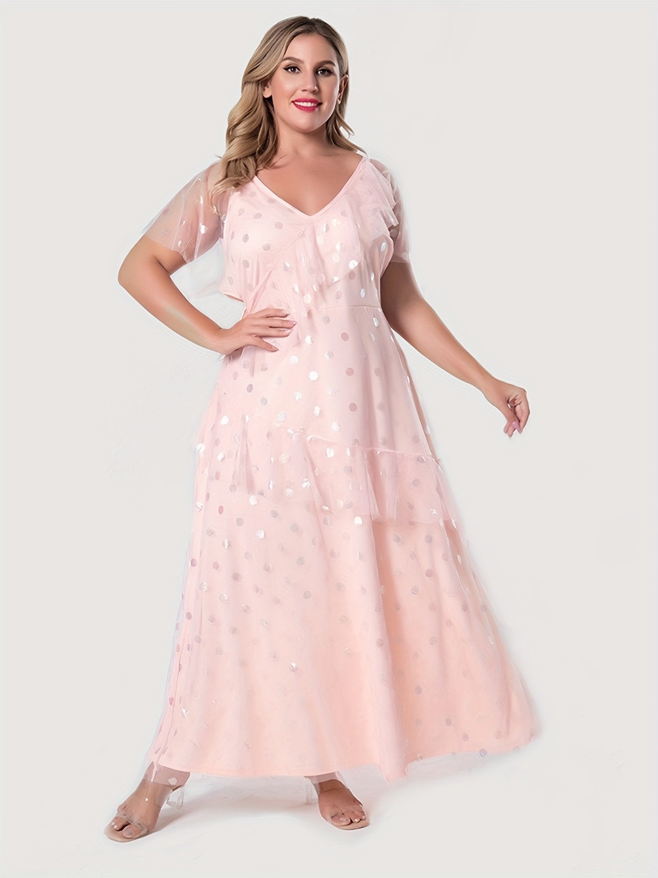 Women's Dot Contrast Mesh Layered Party Dress