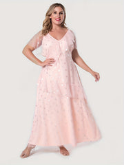 Women's Dot Contrast Mesh Layered Party Dress