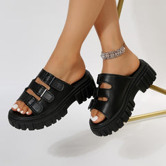 Women's Platform Sport Sandals with Buckle Thick Sole