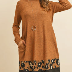 Leopard Print Splicing Dress Long Sleeve Mini Dress Women's Clothing