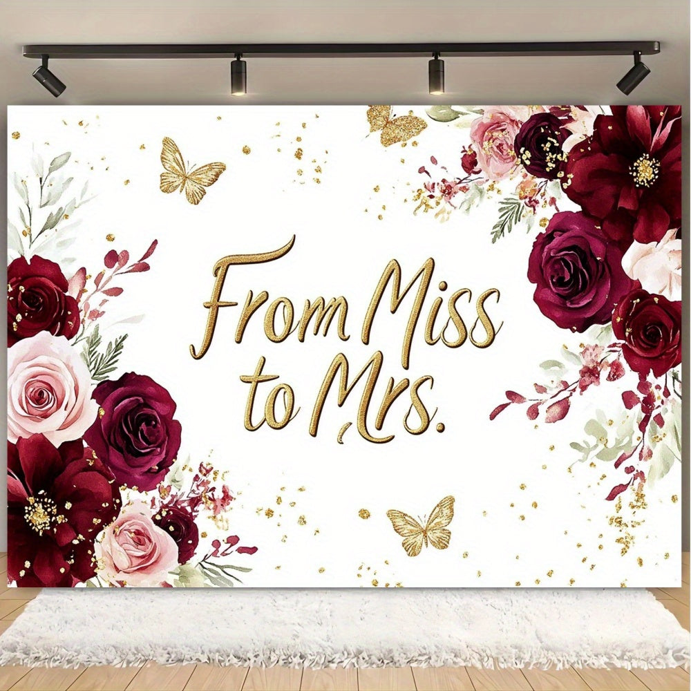 Bride to Be Photography Backdrop Pink & Burgundy Flowers Bridal Shower Parties