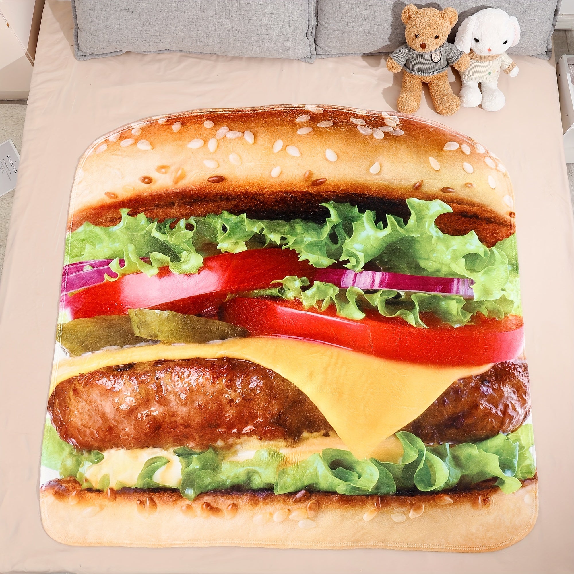 Soft Hamburger Pattern Blanket Warm Flannel Suitable All Seasons