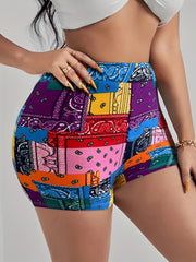 Boho Patchwork Paisley Print Shorts
