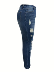 Women's Ripped Paw Patched Skinny Denim Pants